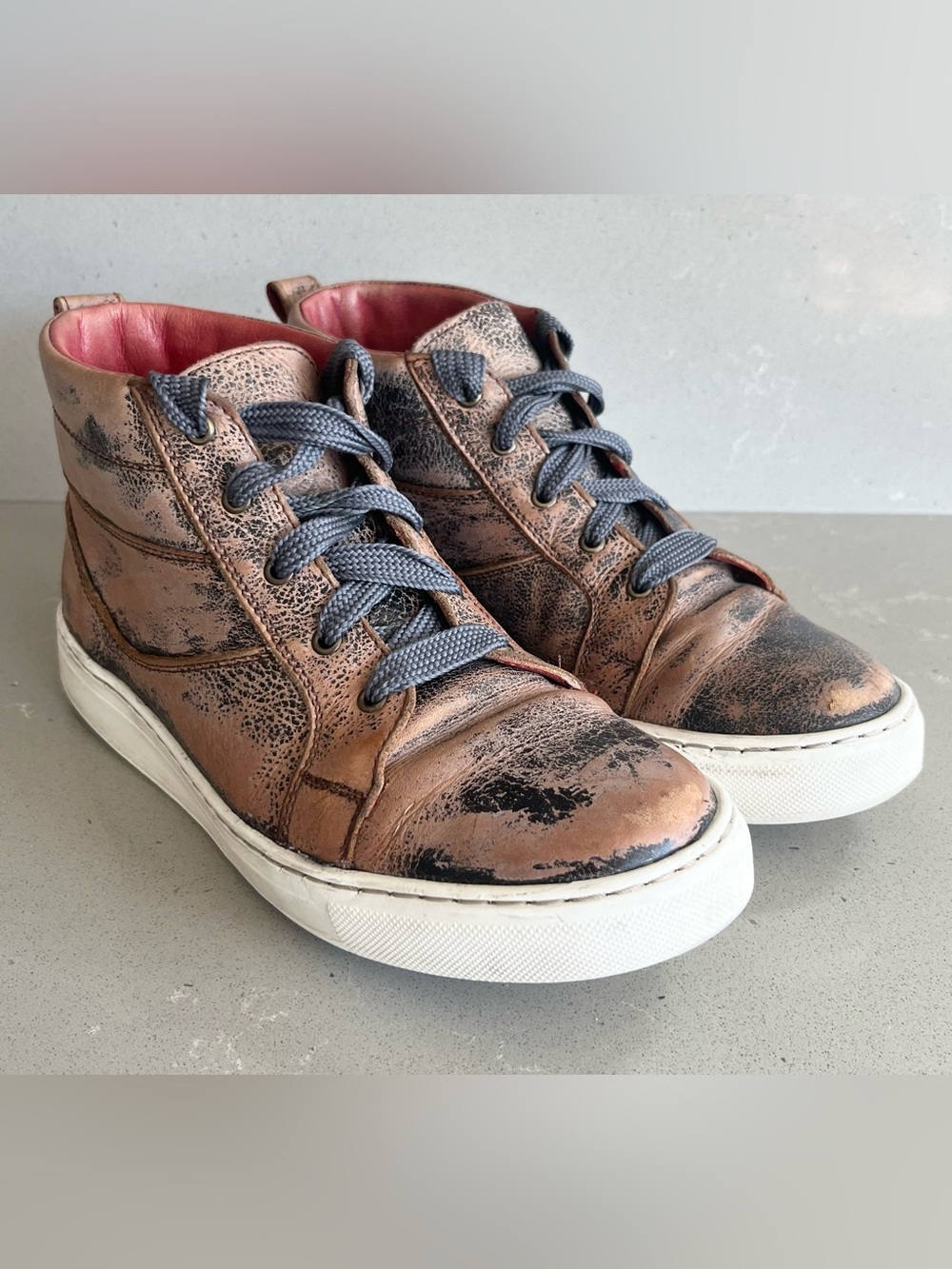 Bed Stu Rossela High Top Sneaker Distressed Tan Brown Leather Shoes Women’s SZ 7